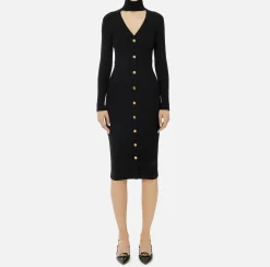 Abiti Midi|Abiti In Maglia|Elisabetta Franchi Abiti midi in viscosa a coste con bottoniera Nero