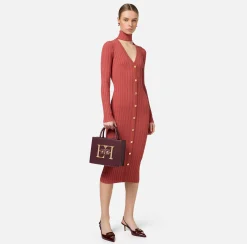 Abiti Midi|Abiti In Maglia|Elisabetta Franchi Abiti midi in viscosa a coste con bottoniera Ombretto