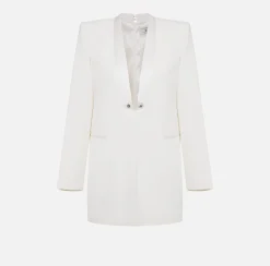 Mini Abiti|Abiti|Elisabetta Franchi Abito boxy in crêpe con revers in raso Avorio