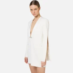 Mini Abiti|Abiti|Elisabetta Franchi Abito boxy in crêpe con revers in raso Avorio