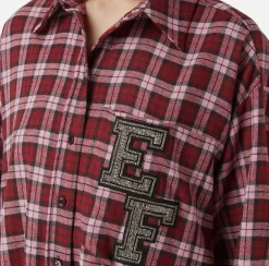Mini Abiti|Abiti|Elisabetta Franchi Abito camicia in lana tartan con patch ricamato RedPassion