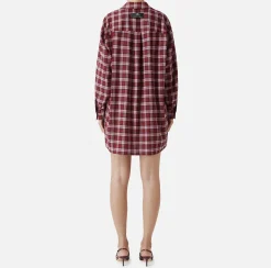 Mini Abiti|Abiti|Elisabetta Franchi Abito camicia in lana tartan con patch ricamato RedPassion