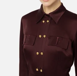 Abiti Midi|Abiti|Elisabetta Franchi Abito chemisier in crêpe con tasche RougeNoir