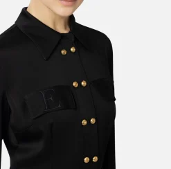 Abiti Midi|Abiti|Elisabetta Franchi Abito chemisier in crêpe con tasche Nero