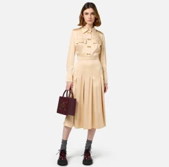 Abiti Midi|Abiti|Elisabetta Franchi Abito chemisier in crêpe con tasche Crema