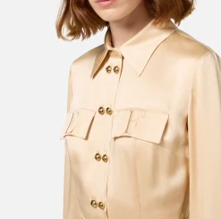 Abiti Midi|Abiti|Elisabetta Franchi Abito chemisier in crêpe con tasche Crema