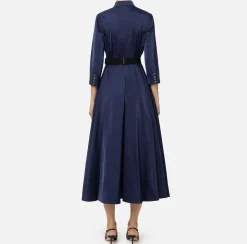 Abiti Midi|Abiti|Elisabetta Franchi Abito chemisier midi in nylon con cintura Navy