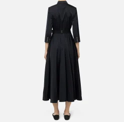 Abiti Midi|Abiti|Elisabetta Franchi Abito chemisier midi in nylon con cintura Nero