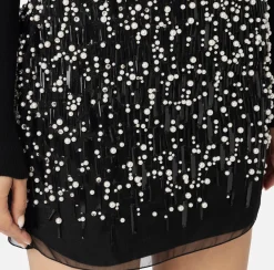 Mini Abiti|Abiti In Maglia|Elisabetta Franchi Abito dolcevita in lana con gonna ricamata Nero