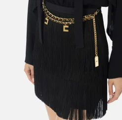 Mini Abiti|Abiti|Elisabetta Franchi Abito frange con camicia e foulard Nero