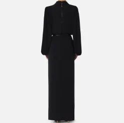 Red Carpet|Abiti|Elisabetta Franchi Abito lungo a camicia in crêpe con cintura Nero