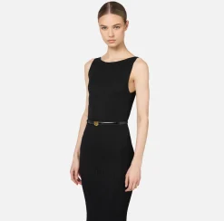 Abiti In Maglia|Abiti|Elisabetta Franchi Abito lungo in viscosa a costina plissé Nero