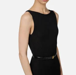 Abiti In Maglia|Abiti|Elisabetta Franchi Abito lungo in viscosa a costina plissé Nero