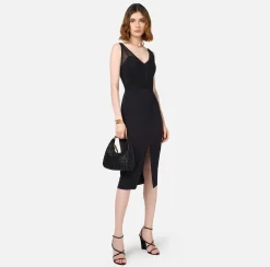 Abiti Midi|Abiti Tubino|Elisabetta Franchi Abito midi con top bustier in tulle e crêpe Nero