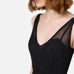 Abiti Midi|Abiti Tubino|Elisabetta Franchi Abito midi con top bustier in tulle e crêpe Nero