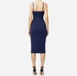 Abiti Midi|Abiti Tubino|Elisabetta Franchi Abito midi con top bustier in tulle e crêpe Navy