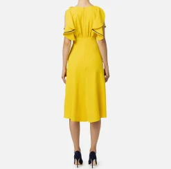 Abiti Midi|Abiti|Elisabetta Franchi Abito midi in crêpe fluido con maniche ad aletta Mimosa/Navy