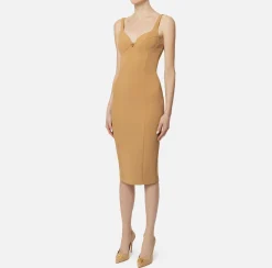 Abiti Midi|Abiti Tubino|Elisabetta Franchi Abito midi in crêpe stretch taglio coppe Camel