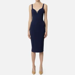 Abiti Midi|Abiti Tubino|Elisabetta Franchi Abito midi in crêpe stretch taglio coppe Navy