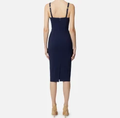 Abiti Midi|Abiti Tubino|Elisabetta Franchi Abito midi in crêpe stretch taglio coppe Navy