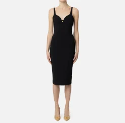 Abiti Midi|Abiti Tubino|Elisabetta Franchi Abito midi in crêpe stretch taglio coppe Nero