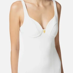 Abiti Midi|Abiti Tubino|Elisabetta Franchi Abito midi in crêpe stretch taglio coppe Avorio