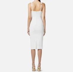 Abiti Midi|Abiti Tubino|Elisabetta Franchi Abito midi in crêpe stretch taglio coppe Avorio