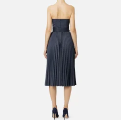 Abiti Midi|Abiti|Elisabetta Franchi Abito midi in fresco lana mélange con gonna plissé e cintura Navy