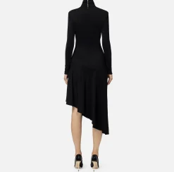 Abiti Midi|Abiti|Elisabetta Franchi Abito midi in jersey con accessorio gioiello Nero