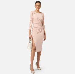 Abiti Midi|Abiti|Elisabetta Franchi Abito midi in jersey con zip sul fianco Carne
