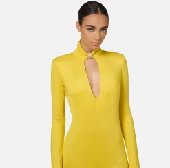 Abiti Midi|Abiti|Elisabetta Franchi Abito midi in jersey con accessorio gioiello Mimosa