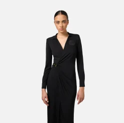 Abiti Midi|Abiti|Elisabetta Franchi Abito midi in jersey con nodo laterale Nero