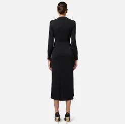 Abiti Midi|Abiti|Elisabetta Franchi Abito midi in jersey con nodo laterale Nero
