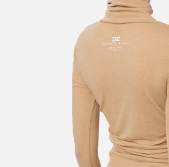 Abiti Midi|Abiti|Elisabetta Franchi Abito midi in jersey e lana con logo Cappuccino