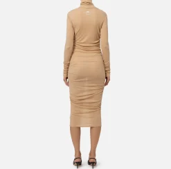 Abiti Midi|Abiti|Elisabetta Franchi Abito midi in jersey e lana con logo Cappuccino