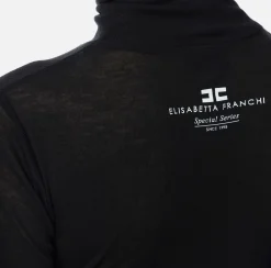 Abiti Midi|Abiti|Elisabetta Franchi Abito midi in jersey e lana con logo Nero