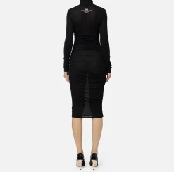 Abiti Midi|Abiti|Elisabetta Franchi Abito midi in jersey e lana con logo Nero
