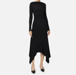 Abiti Midi|Abiti|Elisabetta Franchi Abito midi in jersey fluido con drappeggio Nero