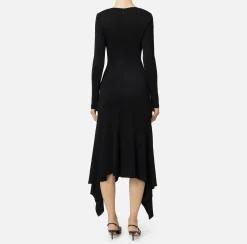 Abiti Midi|Abiti|Elisabetta Franchi Abito midi in jersey fluido con drappeggio Nero