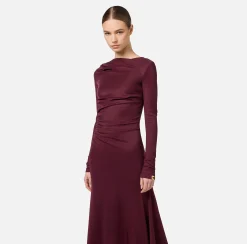 Abiti Midi|Abiti|Elisabetta Franchi Abito midi in jersey fluido con drappeggio RougeNoir