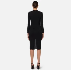 Abiti Midi|Abiti|Elisabetta Franchi Abito midi in jersey lucido con drappeggio Nero