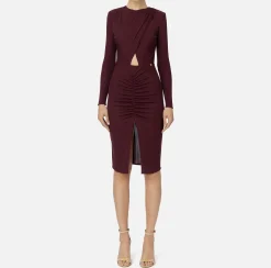 Abiti Midi|Abiti|Elisabetta Franchi Abito midi in jersey lucido con drappeggio RougeNoir