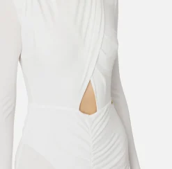 Abiti Midi|Abiti|Elisabetta Franchi Abito midi in jersey lucido con drappeggio Avorio