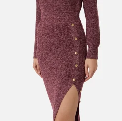 Abiti Midi|Abiti In Maglia|Elisabetta Franchi Abito midi in lana mouliné con patch logo RougeNoir/PowderPink