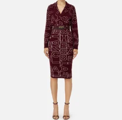 Abiti Midi|Abiti In Maglia|Elisabetta Franchi Abito midi in misto lana lettering RougeNoir/Burro