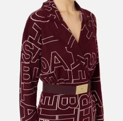 Abiti Midi|Abiti In Maglia|Elisabetta Franchi Abito midi in misto lana lettering RougeNoir/Burro