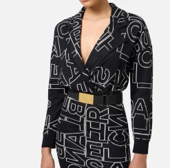 Abiti Midi|Abiti In Maglia|Elisabetta Franchi Abito midi in misto lana lettering Nero/Burro