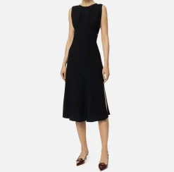 Abiti Midi|Abiti|Elisabetta Franchi Abito midi in satin con bande Nero/RougeNoir/Burro