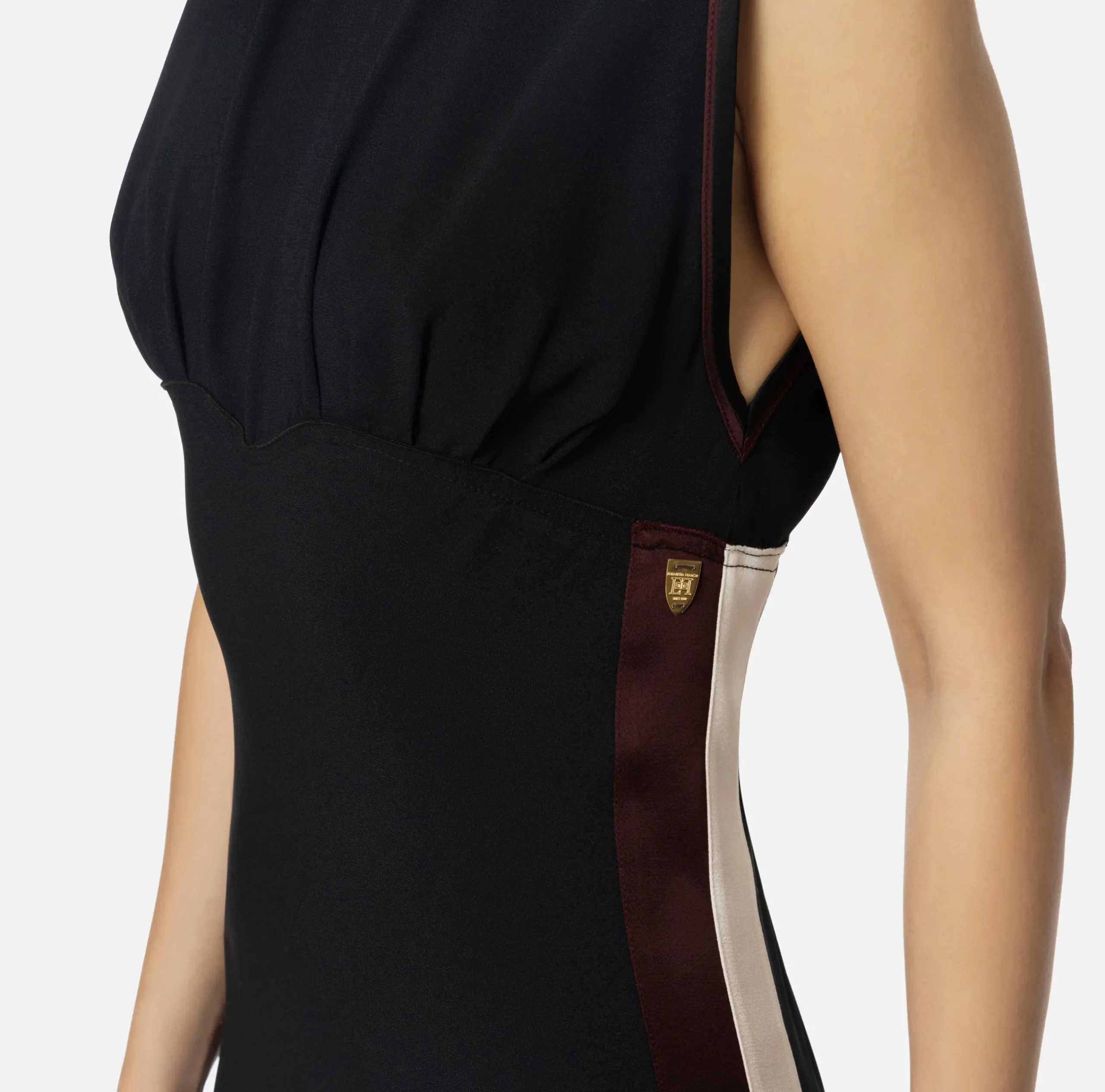 Abiti Midi|Abiti|Elisabetta Franchi Abito midi in satin con bande Nero/RougeNoir/Burro