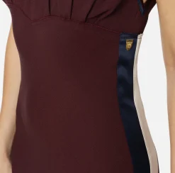 Abiti Midi|Abiti|Elisabetta Franchi Abito midi in satin con bande Rougenoir/Navy/Burro